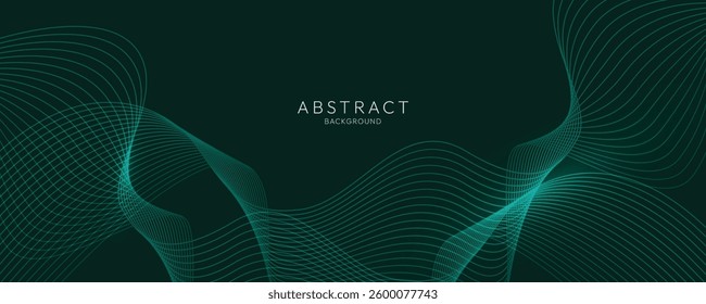 Abstract Background with Teal Wavy Lines on Dark Green,  Elegant Looking Creative Design Template.
vector illustration.