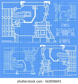 Abstract background with technical blueprint of mechanics. Engineering illustration.