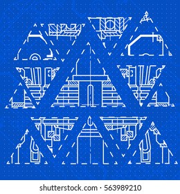 Abstract background with technical blueprint of mechanics. Engineering illustration.