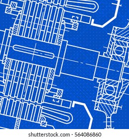 Abstract background with technical blueprint of mechanics. Engineering illustration.