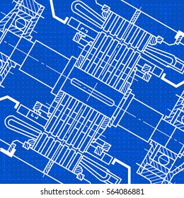 Abstract background with technical blueprint of mechanics. Engineering illustration.