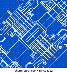 Abstract background with technical blueprint of mechanics. Engineering illustration.