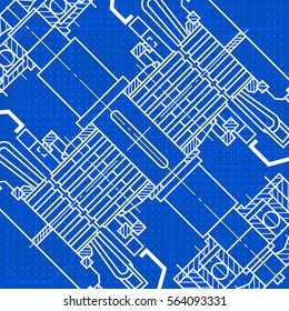 Abstract background with technical blueprint of mechanics. Engineering illustration.