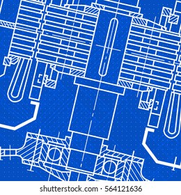 Abstract background with technical blueprint of mechanics. Engineering illustration.
