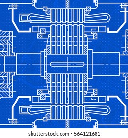 Abstract background with technical blueprint of mechanics. Engineering illustration.
