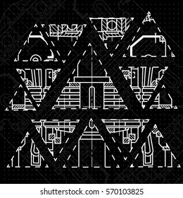 Abstract background with technical blueprint of mechanics. Engineering illustration.