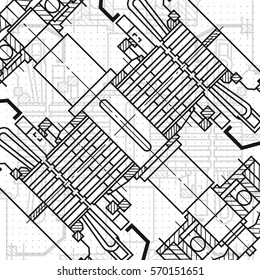 Abstract background with technical blueprint of mechanics. Engineering illustration.