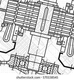 Abstract background with technical blueprint of mechanics. Engineering illustration.