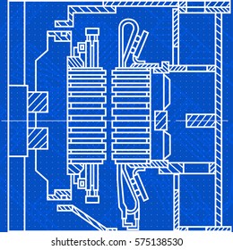 Abstract background with technical blueprint of mechanics. Engineering illustration.