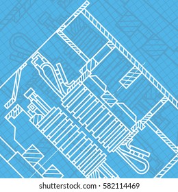 Abstract background with technical blueprint of mechanics. Engineering illustration.