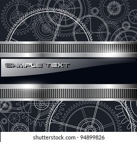 Abstract background with technical drawing and metallic banner.