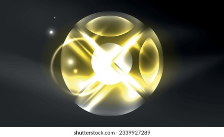 Abstract background techno neon glowing circle shapes and round elemetns with light flare effects. Hi-tech design for wallpaper, banner, background, landing page, wall art, invitation, prints, posters