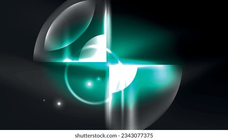 Abstract background techno neon glowing circle shapes and round elemetns with light flare effects. Hi-tech design for wallpaper, banner, background, landing page, wall art, invitation, prints, posters