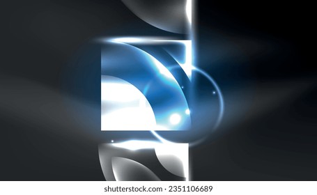 Abstract background techno neon glowing circle shapes and round elemetns with light flare effects. Hi-tech design for wallpaper, banner, background, landing page, wall art, invitation, prints, posters