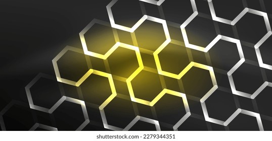 Abstract background techno neon hexagons. Hi-tech vector illustration for wallpaper, banner, background, landing page, wall art, invitation, prints, posters