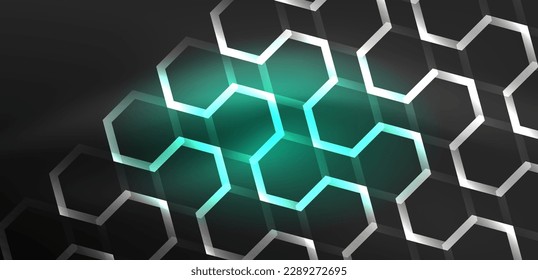 Abstract background techno neon hexagons. Hi-tech vector illustration for wallpaper, banner, background, landing page, wall art, invitation, prints, posters