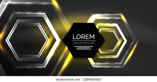 Abstract background techno neon hexagons. Hi-tech vector illustration for wallpaper, banner, background, landing page, wall art, invitation, prints, posters