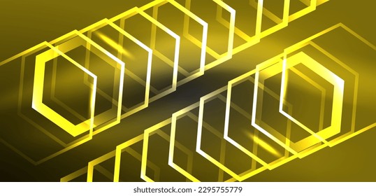 Abstract background techno neon hexagons. Hi-tech vector illustration for wallpaper, banner, background, landing page, wall art, invitation, prints, posters