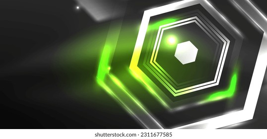 Abstract background techno neon hexagons. Hi-tech vector illustration for wallpaper, banner, background, landing page, wall art, invitation, prints, posters