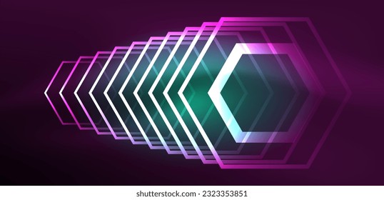 Abstract background techno neon hexagons. Hi-tech vector illustration for wallpaper, banner, background, landing page, wall art, invitation, prints, posters