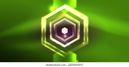 Abstract background techno neon hexagons. Hi-tech vector illustration for wallpaper, banner, background, landing page, wall art, invitation, prints, posters
