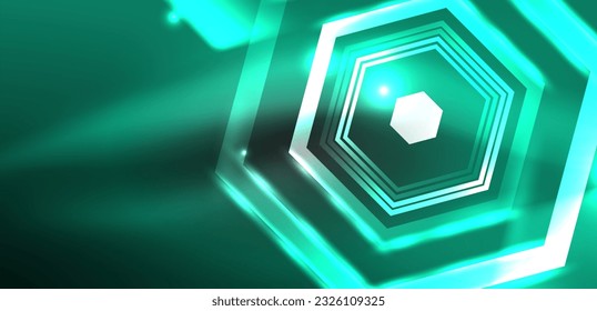 Abstract background techno neon hexagons. Hi-tech vector illustration for wallpaper, banner, background, landing page, wall art, invitation, prints, posters