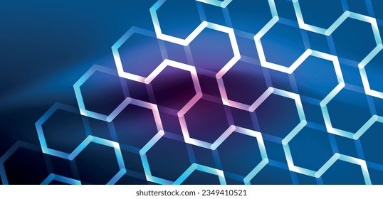 Abstract background techno neon hexagons. Hi-tech vector illustration for wallpaper, banner, background, landing page, wall art, invitation, prints, posters