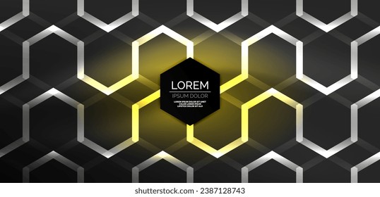 Abstract background techno neon hexagons. Hi-tech vector illustration for wallpaper, banner, background, landing page, wall art, invitation, prints, posters