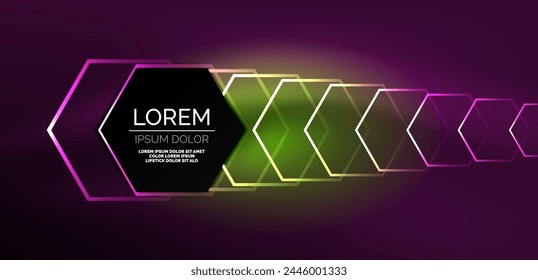 hexágonos de neón tecno de fondo Abstractas. Ilustración vectorial de alta tecnología para Fondo de pantalla, Anuncio, fondo, página de destino, arte de la pared, invitación, impresiones, carteles