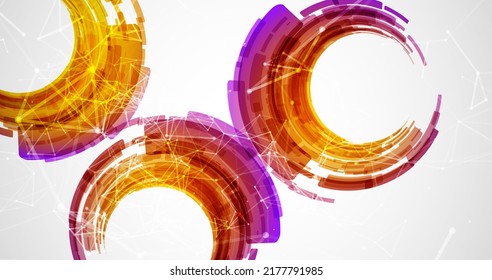 Abstract background. Technological colored circles with plexus effects.