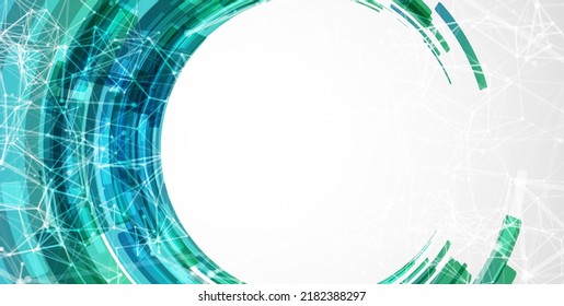 Abstract background. Technological colored circles with plexus effects.