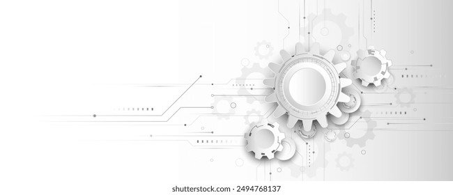 Abstract background, technological concept with gears and elements in the form of connection structure, digital network circuit board