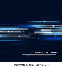 Abstract background with technological pattern, glitter, arrows and shining lines