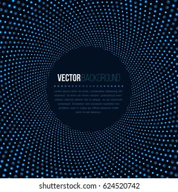 Abstract background for technology business. Disco night club blue lights in round shape on dark backdrop. 3D tunnel effect.