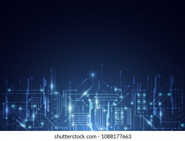 Abstract background with technology circuit board texture. Electronic motherboard illustration. Communication and engineering concept. Vector illustration
