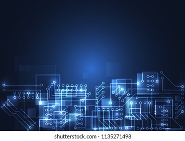 Abstract background with technology circuit board texture. Electronic motherboard illustration. Communication and engineering concept. Vector illustration