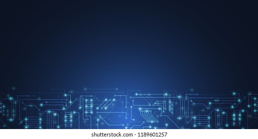 Abstract background with technology circuit board texture. Electronic motherboard illustration. Communication and engineering concept. Vector illustration