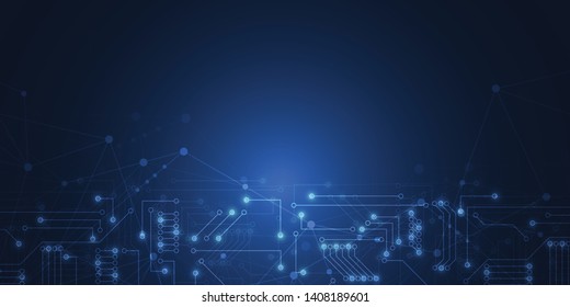Abstract background with technology circuit board texture. Electronic motherboard illustration. Communication and engineering concept. Vector illustration