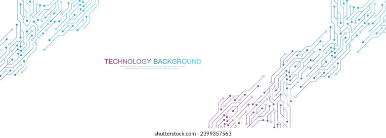 Abstract background with technology circuit board texture. Modern electronic motherboard texture. Engineering and communication concept for header, web banner, website, presentation.
