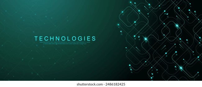 Abstract background with technology circuit board texture. Modern electronic motherboard texture. Engineering and communication concept for header, web banner, website, presentation