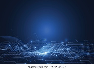 Abstract background with technology circuit board texture. Electronic motherboard illustration. Communication and engineering concept. Vector illustration