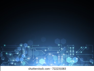 Abstract background with technology circuit board texture. Electronic motherboard illustration. Communication and engineering concept. Vector illustration