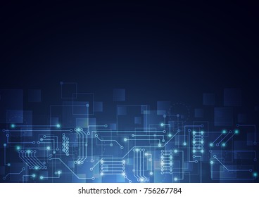 Abstract background with technology circuit board texture. Electronic motherboard illustration. Communication and engineering concept. Vector illustration