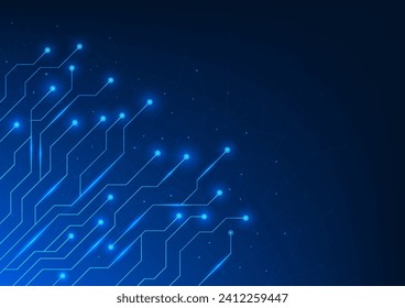 Abstract background technology The technology circuit lines are inside the high tech electronic device's memory board for transmitting digital data. Blue background vector illustration