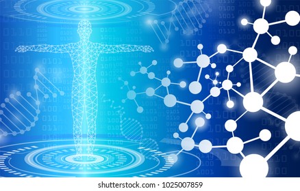 abstract background technology concept in blue light,brain and human body heal ,technology modern medical science in future and global international medical with tests analysis clone DNA human