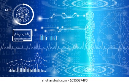 abstract background technology concept in blue light,brain and human body heal ,technology modern medical science in future and global international medical with tests analysis clone DNA human