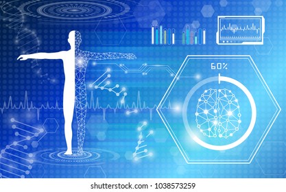 abstract background technology concept in blue light,brain and human body heal ,technology modern medical science in future and global international medical with tests analysis clone DNA human