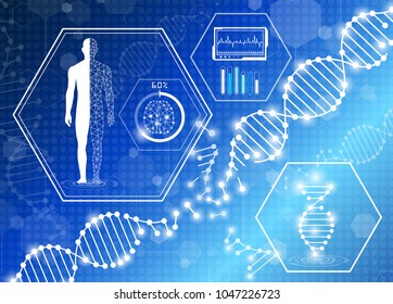 abstract background technology concept in blue light,brain and human body heal ,technology modern medical science in future and global international medical with tests analysis clone DNA human