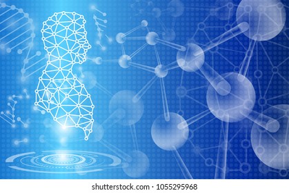 abstract background technology concept in blue light,brain and human body heal ,technology modern medical science in future and global international medical with tests analysis clone DNA human