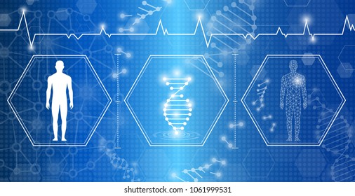 abstract background technology concept in blue light,brain and human body heal ,technology modern medical science in future and global international medical with tests analysis clone DNA human